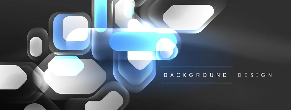 Glowing neon geometric elements abstract background. Neon light or laser show Stock Illustration