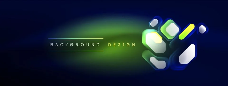 Glowing neon geometric elements abstract background. Neon light or laser show Stock Illustration
