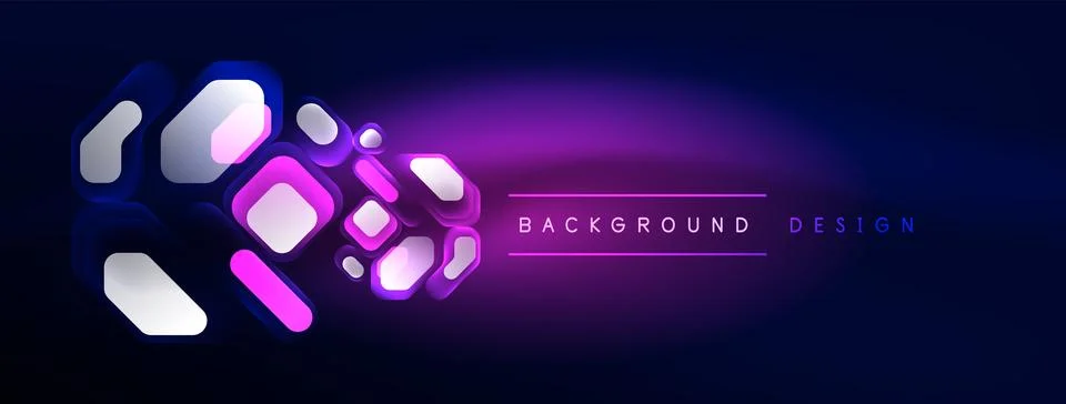 Glowing neon geometric elements abstract background. Neon light or laser show Stock Illustration