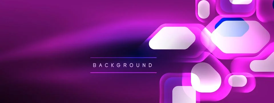 Glowing neon geometric elements abstract background. Neon light or laser show Stock Illustration