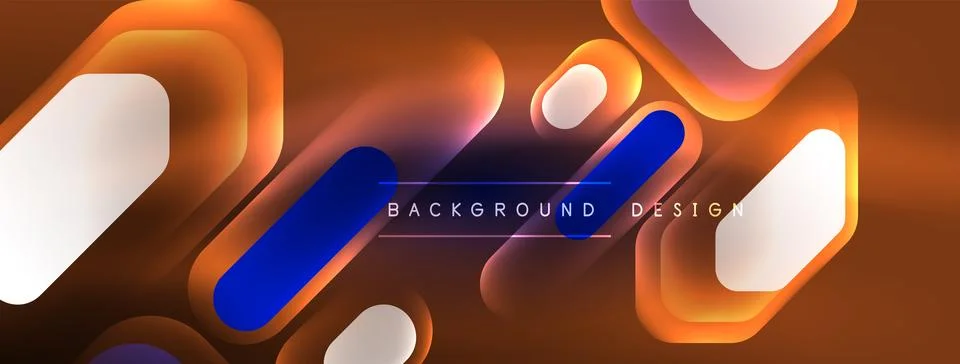 Glowing neon geometric elements abstract background. Neon light or laser show Illustrazione stock