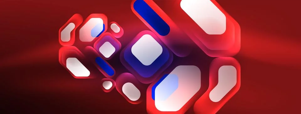 Glowing neon geometric elements abstract background. Neon light or laser show Stock Illustration
