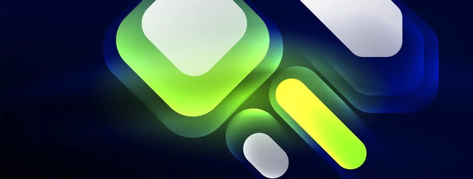 Glowing neon geometric elements abstract background. Neon light or laser show Stock Illustration
