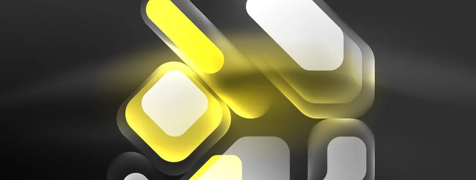 Glowing neon geometric elements abstract background. Neon light or laser show Stock Illustration