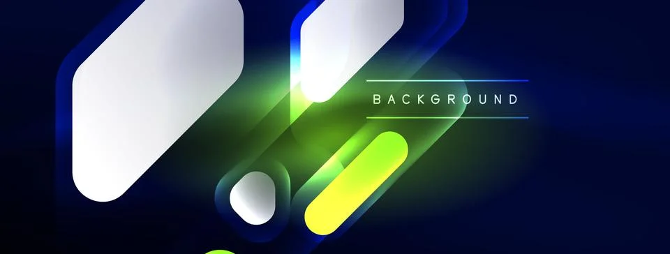 Glowing neon geometric elements abstract background. Neon light or laser show Stock Illustration
