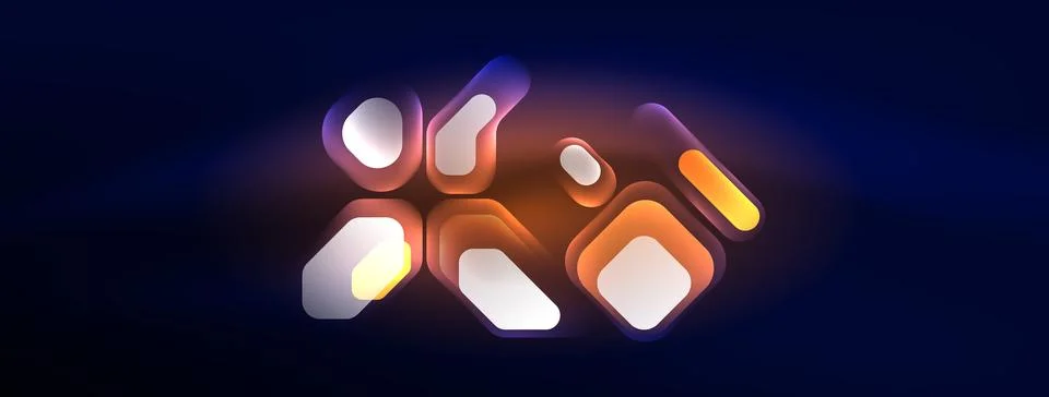 Glowing neon geometric elements abstract background. Neon light or laser show Stock Illustration