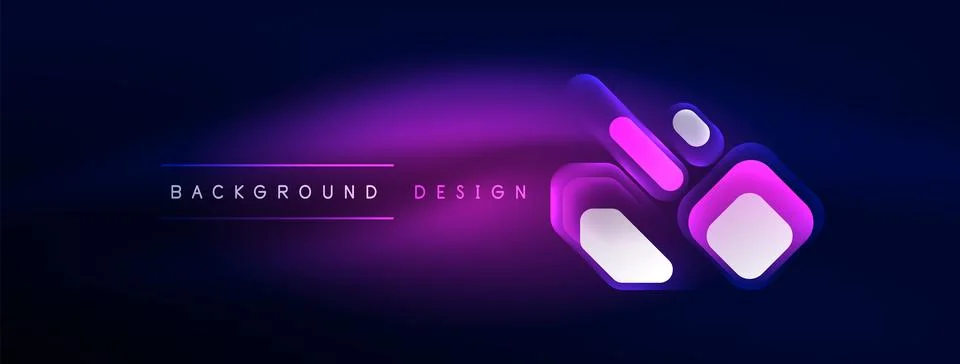 Glowing neon geometric elements abstract background. Neon light or laser show Stock Illustration