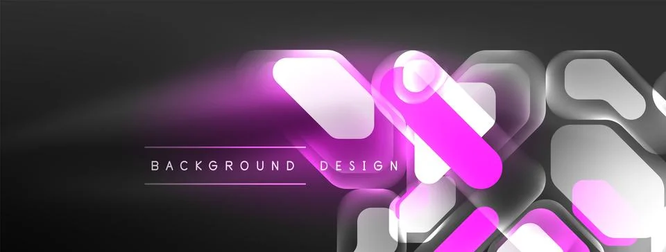 Glowing neon geometric elements abstract background. Neon light or laser show Stock Illustration