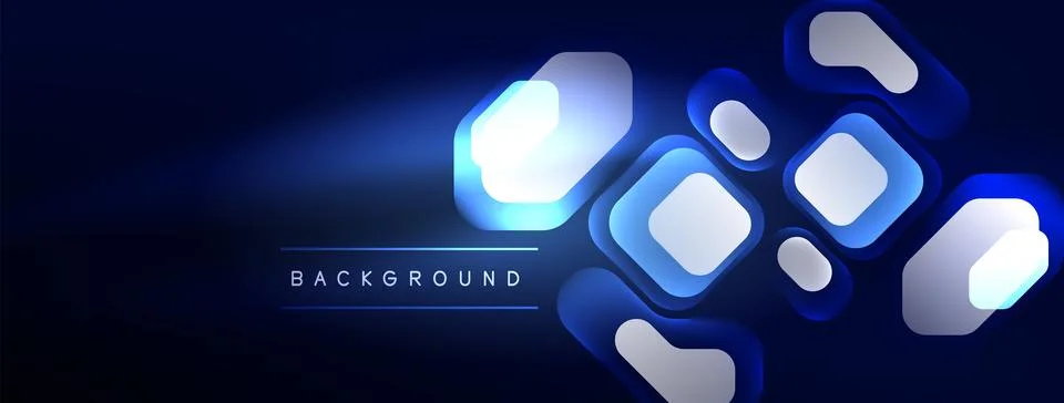 Glowing neon geometric elements abstract background. Neon light or laser show Stock Illustration