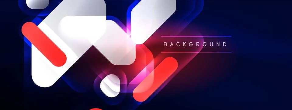 Glowing neon geometric elements abstract background. Neon light or laser show Stock Illustration