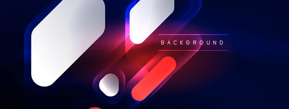 Glowing neon geometric elements abstract background. Neon light or laser show Illustrazione stock