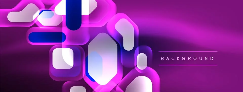 Glowing neon geometric elements abstract background. Neon light or laser show Illustrazione stock
