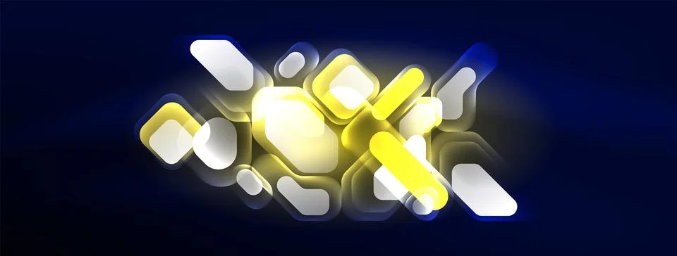 Glowing neon geometric elements abstract background. Neon light or laser show 스톡 일러스트