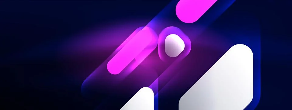 Glowing neon geometric elements abstract background. Neon light or laser show Stock Illustration