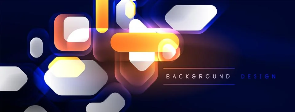 Glowing neon geometric elements abstract background. Neon light or laser show Illustrazione stock