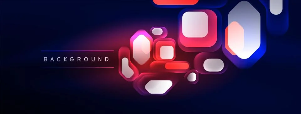 Glowing neon geometric elements abstract background. Neon light or laser show Illustrazione stock