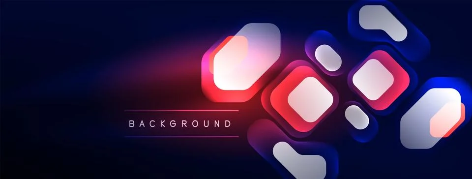 Glowing neon geometric elements abstract background. Neon light or laser show Stock Illustration