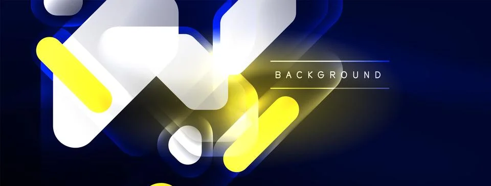 Glowing neon geometric elements abstract background. Neon light or laser show Illustrazione stock