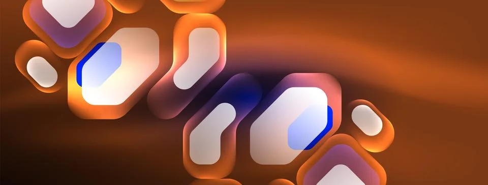 Glowing neon geometric elements abstract background. Neon light or laser show Stock Illustration