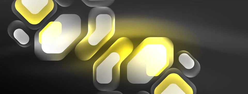 Glowing neon geometric elements abstract background. Neon light or laser show Stock Illustration