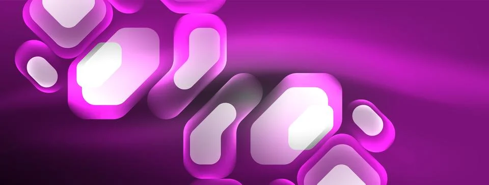 Glowing neon geometric elements abstract background. Neon light or laser show Stock Illustration