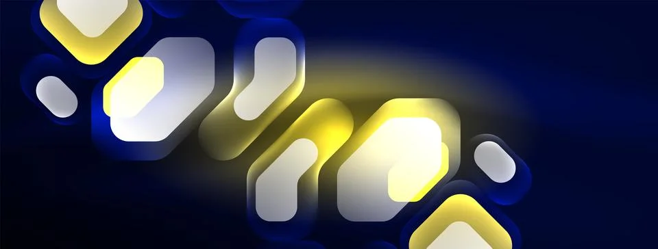 Glowing neon geometric elements abstract background. Neon light or laser show Stock-Illustration