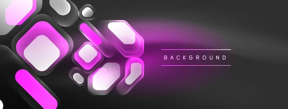 Glowing neon geometric elements abstract background. Neon light or laser show Stock Illustration