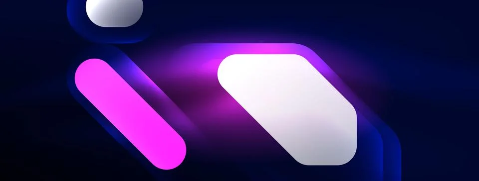 Glowing neon geometric elements abstract background. Neon light or laser show Illustrazione stock