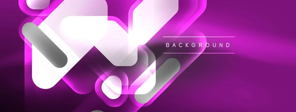 Glowing neon geometric elements abstract background. Neon light or laser show Illustrazione stock