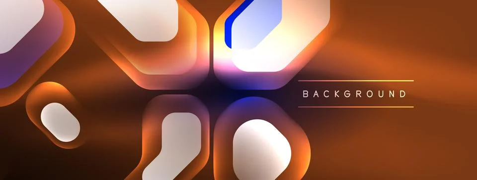Glowing neon geometric elements abstract background. Neon light or laser show Stock Illustration