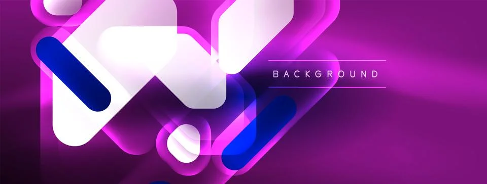 Glowing neon geometric elements abstract background. Neon light or laser show 스톡 일러스트