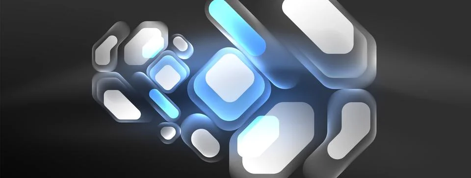 Glowing neon geometric elements abstract background. Neon light or laser show Illustrazione stock