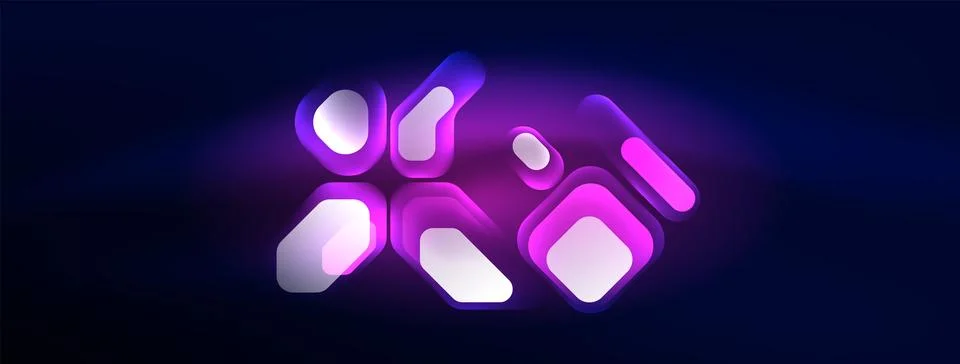 Glowing neon geometric elements abstract background. Neon light or laser show Stock Illustration