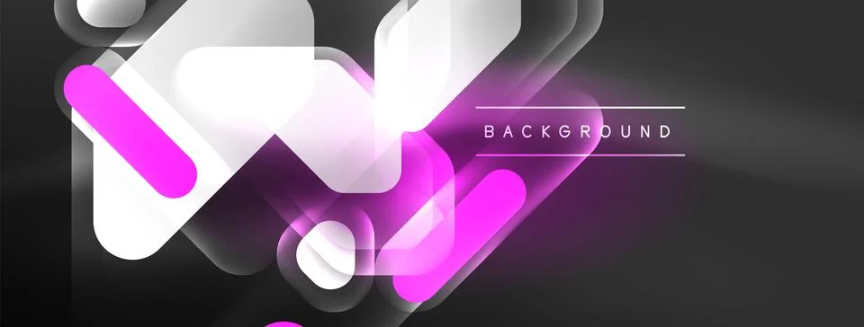 Glowing neon geometric elements abstract background. Neon light or laser show Stock Illustration