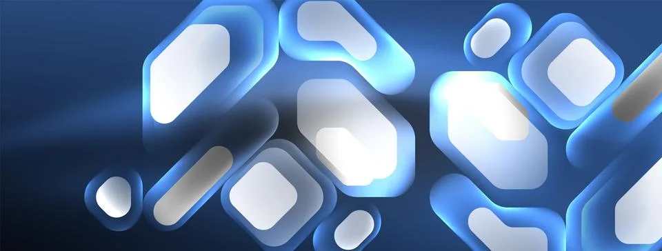 Glowing neon geometric elements abstract background. Neon light or laser show Stock Illustration