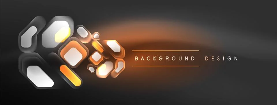 Glowing neon geometric elements abstract background. Neon light or laser show Stock Illustration