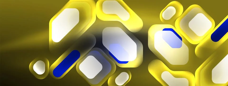 Glowing neon geometric elements abstract background. Neon light or laser show Stock Illustration