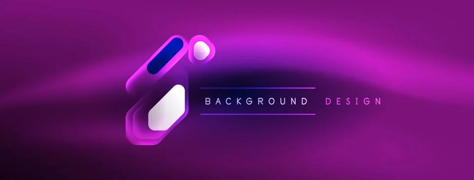 Glowing neon geometric elements abstract background. Neon light or laser show Stock Illustration