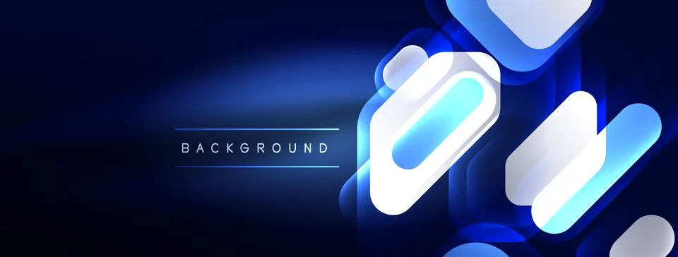 Glowing neon geometric elements abstract background. Neon light or laser show Stock Illustration
