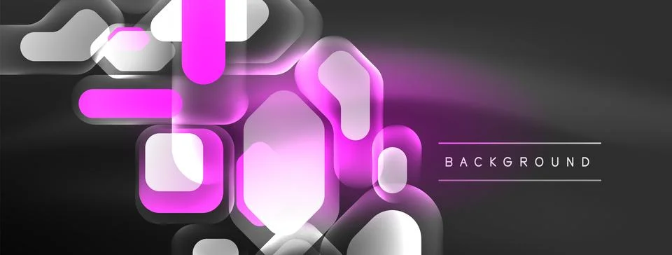 Glowing neon geometric elements abstract background. Neon light or laser show Stock Illustration