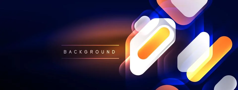 Glowing neon geometric elements abstract background. Neon light or laser show イラスト素材