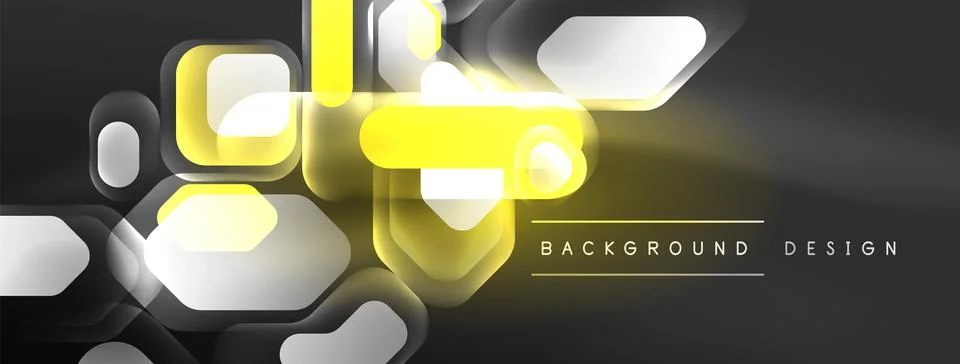 Glowing neon geometric elements abstract background. Neon light or laser show Illustrazione stock
