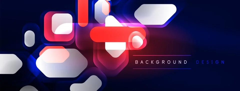 Glowing neon geometric elements abstract background. Neon light or laser show Stock Illustration