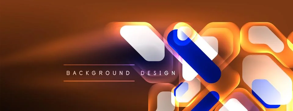 Glowing neon geometric elements abstract background. Neon light or laser show Illustrazione stock
