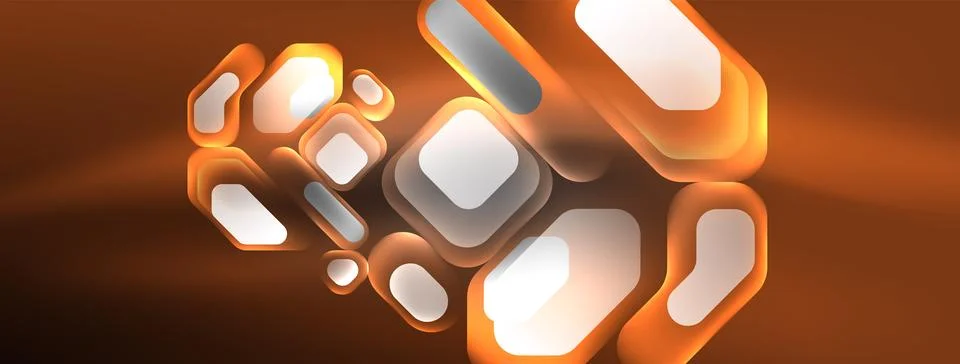 Glowing neon geometric elements abstract background. Neon light or laser show Stock Illustration