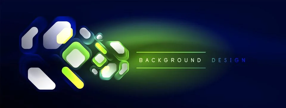 Glowing neon geometric elements abstract background. Neon light or laser show Stock Illustration