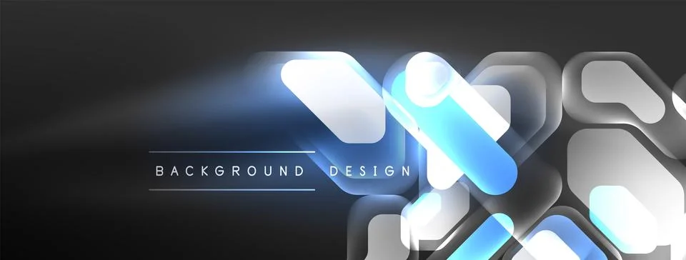 Glowing neon geometric elements abstract background. Neon light or laser show Illustrazione stock