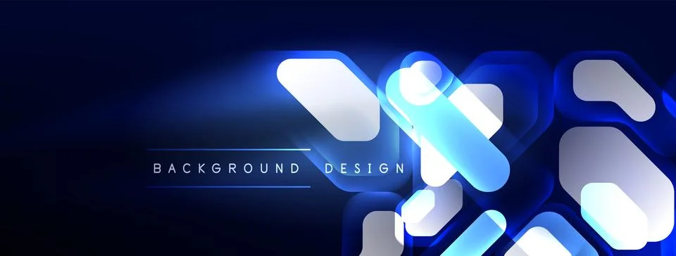 Glowing neon geometric elements abstract background. Neon light or laser show Illustrazione stock