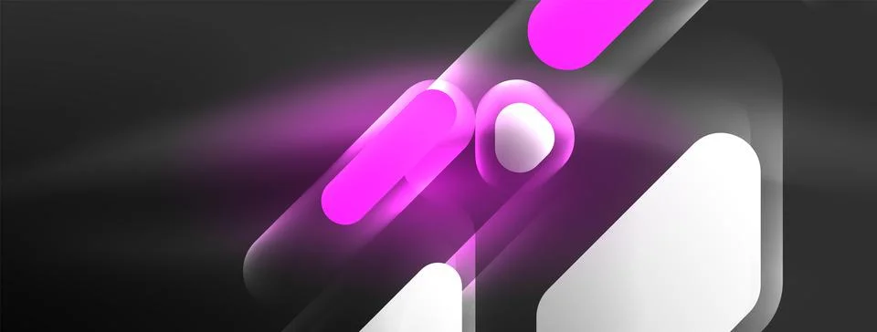Glowing neon geometric elements abstract background. Neon light or laser show Stock Illustration