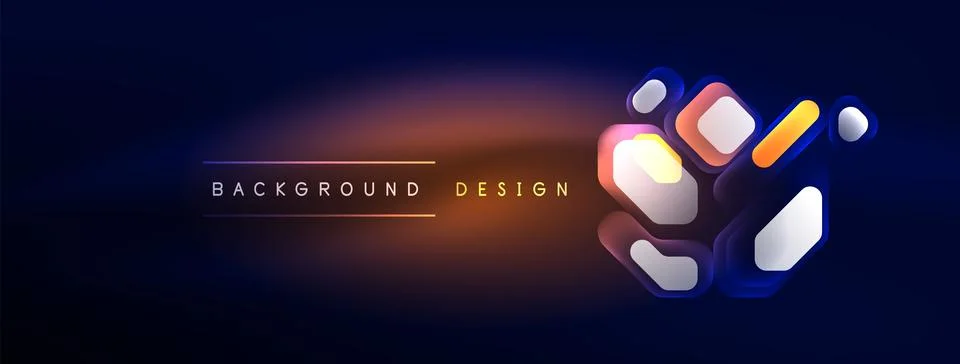 Glowing neon geometric elements abstract background. Neon light or laser show Stock Illustration